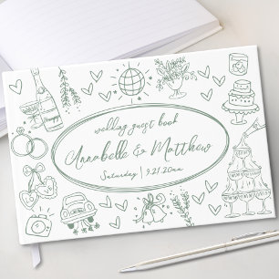 Hand Drawn Green Whimsical Wedding Guest Book