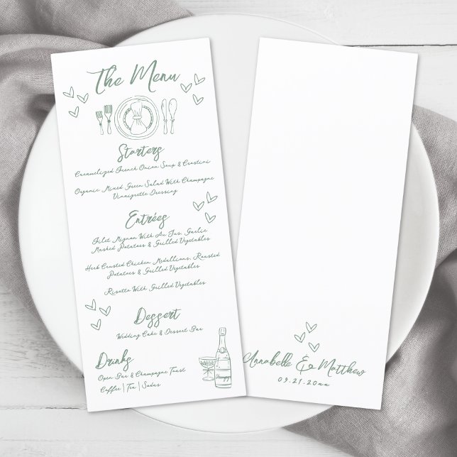 Hand Drawn Green Whimsical Wedding Menu (Hand Drawn Green Whimsical Wedding Menu )