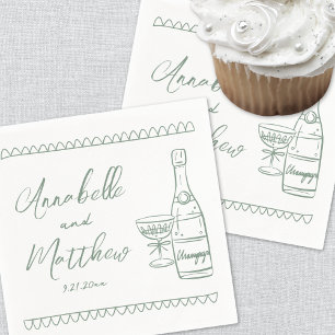 Hand Drawn Green Whimsical Wedding Napkin
