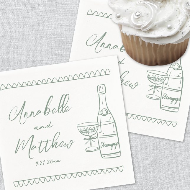 Hand Drawn Green Whimsical Wedding Napkin (Hand Drawn Green Whimsical Wedding Napkins)