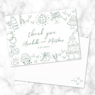 Hand Drawn Green Whimsical Wedding Thank You Card