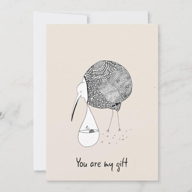 Hand Drawn Greeting Card Kiwi Bird Carrying Baby (Front)