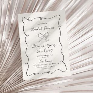 Hand Drawn Grey Frame Ribbon Bridal Shower Invitation
