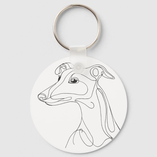 Hand Drawn Greyhound Line Art - Minimalist Design Key Ring (Front)