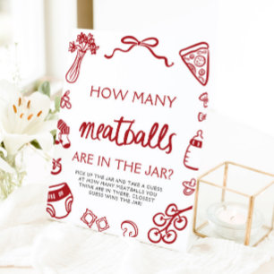 Hand Drawn Guess How Many Meatballs Baby Shower  Pedestal Sign