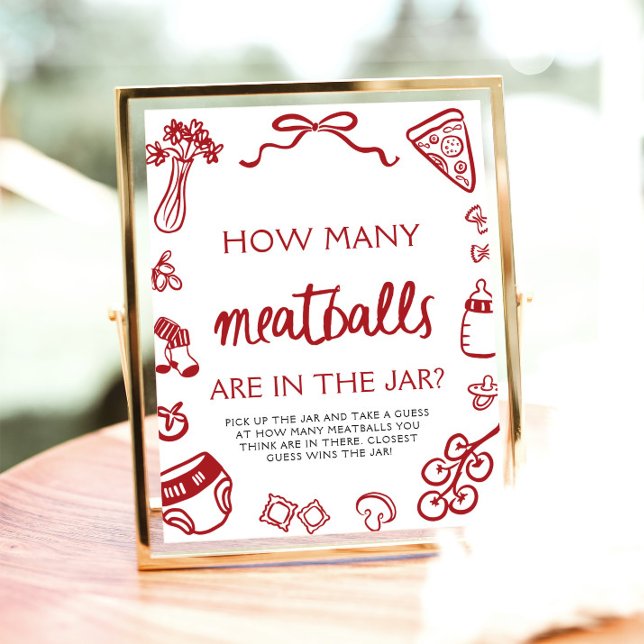 Hand Drawn Guess How Many Meatballs Baby Shower  Poster (Hand Drawn Guess How Many Meatballs Baby Shower Sign)