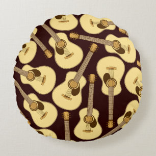 Hand drawn guitar seamless pattern round cushion