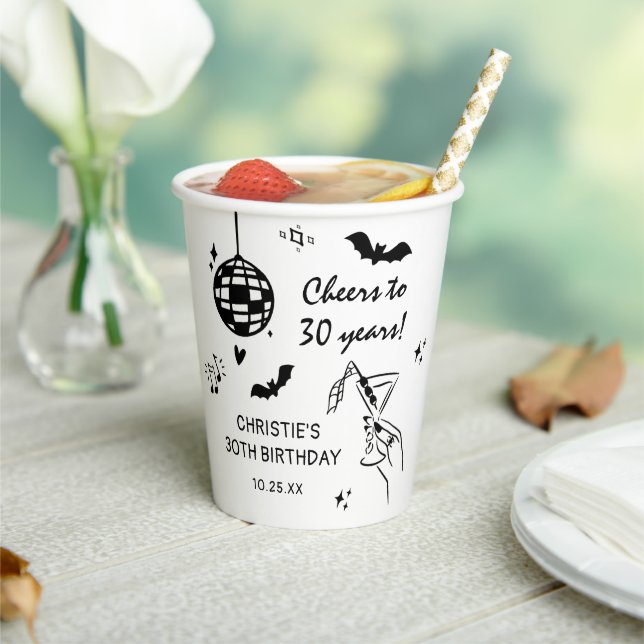 Hand Drawn Halloween Adult Birthday Party Paper Cups (Insitu)