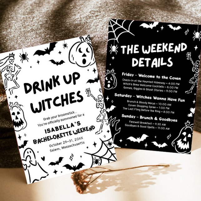 Hand Drawn Halloween Bachelorette Weekend Party Invitation (Hand Drawn Halloween Bachelorette Weekend Party Invitation)