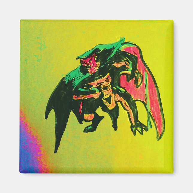 Hand Drawn Halloween Gargoyle Magnet 2inx2in (Front)