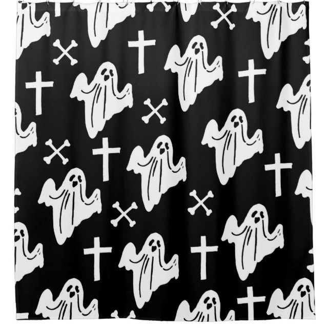 Hand Drawn Halloween Pattern Background Shower Curtain (Front)