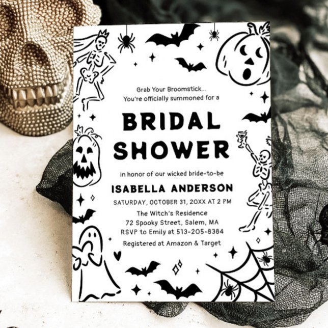 Hand Drawn Halloween Skeleton Ghost Bridal Shower Invitation (Hand Drawn Halloween Skeleton Ghost Bridal Shower Invitation)