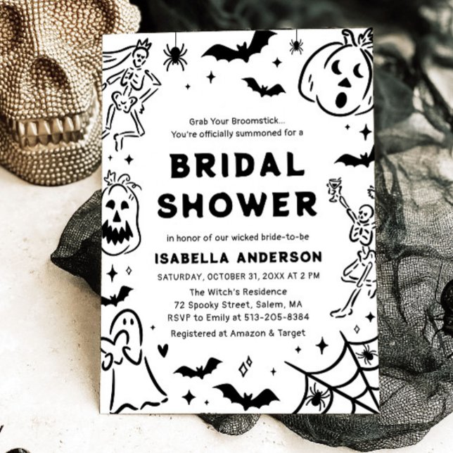 Hand Drawn Halloween Skeleton Ghost Bridal Shower Invitation (Hand Drawn Halloween Skeleton Ghost Bridal Shower Invitation)