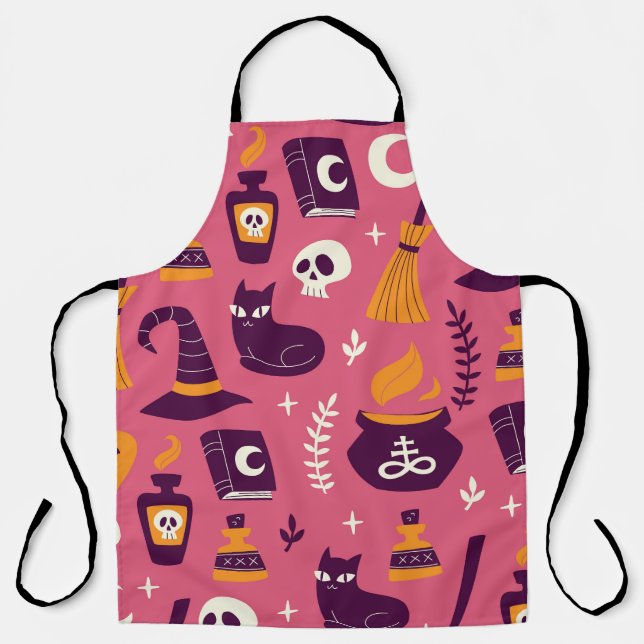 Hand-drawn Halloween, spooky seamless pattern. Apron (Front)