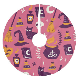 Hand-drawn Halloween, spooky seamless pattern. Brushed Polyester Tree Skirt