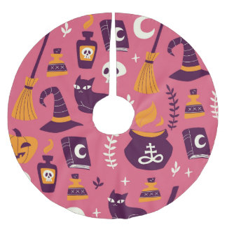 Hand-drawn Halloween, spooky seamless pattern. Brushed Polyester Tree Skirt