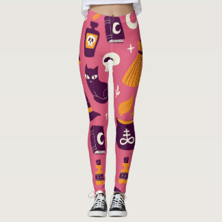 Hand-drawn Halloween, spooky seamless pattern. Leggings