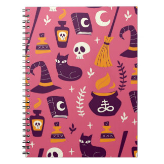 Hand-drawn Halloween, spooky seamless pattern. Notebook