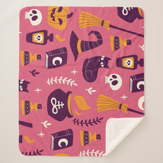 Hand-drawn Halloween, spooky seamless pattern. Sherpa Blanket (Front)