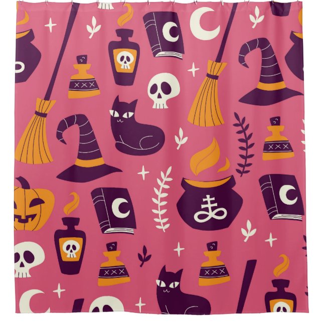 Hand-drawn Halloween, spooky seamless pattern. Shower Curtain (Front)