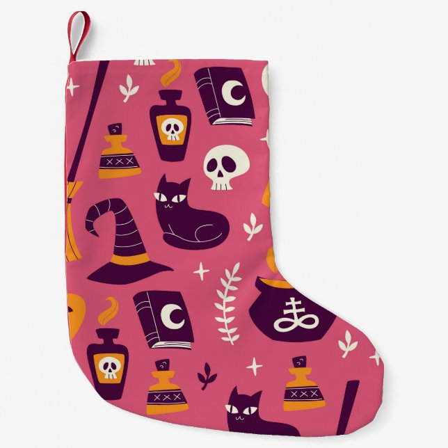 Hand-drawn Halloween, spooky seamless pattern. Small Christmas Stocking (Front)