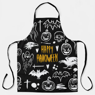 Hand-drawn Halloween symbols, vintage collection. Apron