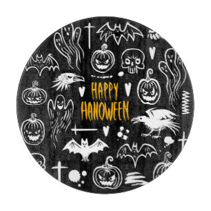 Hand-drawn Halloween symbols, vintage collection. Cutting Board