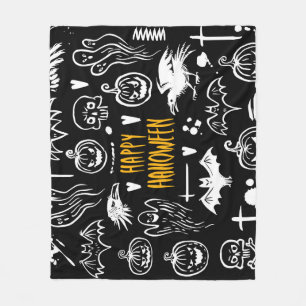Hand-drawn Halloween symbols, vintage collection. Fleece Blanket