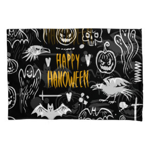 Hand-drawn Halloween symbols, vintage collection. Pillowcase