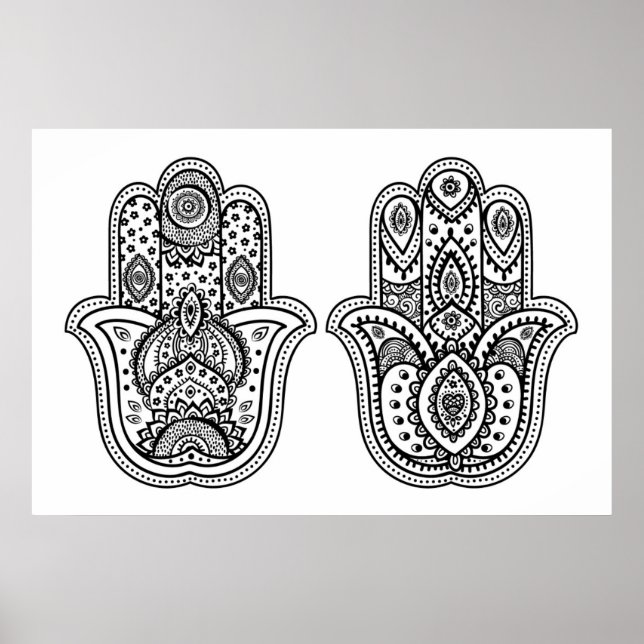 Hand Drawn Hamsa With Ornaments 2 Poster (Front)
