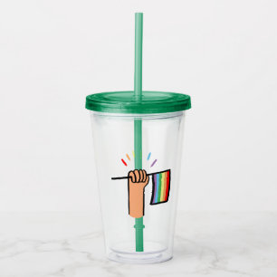 Hand Drawn Hand Waving a Rainbow Flag Acrylic Tumbler