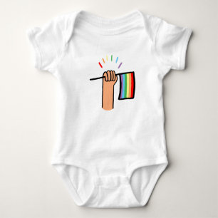 Hand Drawn Hand Waving a Rainbow Flag Baby Bodysuit