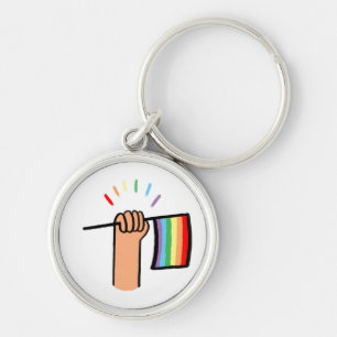 Hand Drawn Hand Waving a Rainbow Flag Key Ring