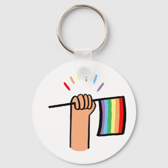 Hand Drawn Hand Waving a Rainbow Flag Key Ring (Front)