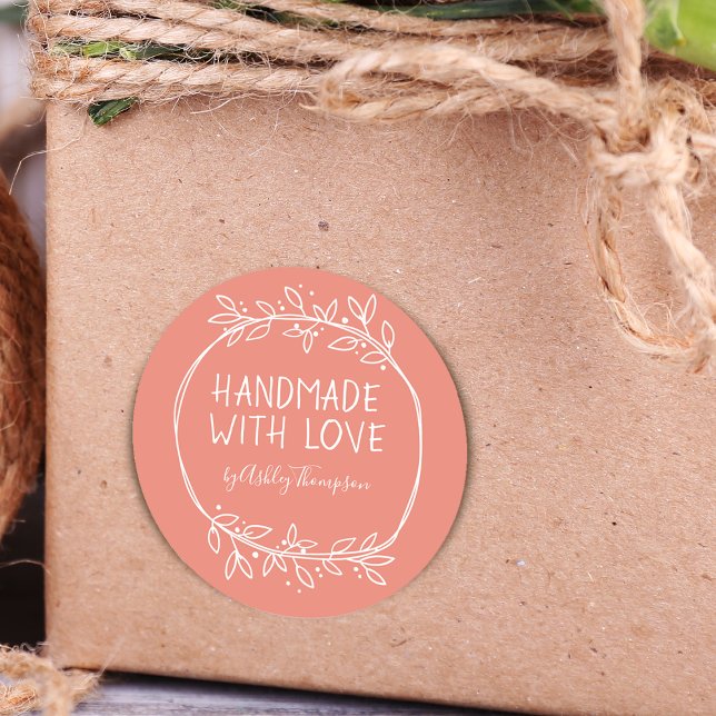 Hand Drawn Handmade With Love Personalised Classic Round Sticker (Creator Uploaded)