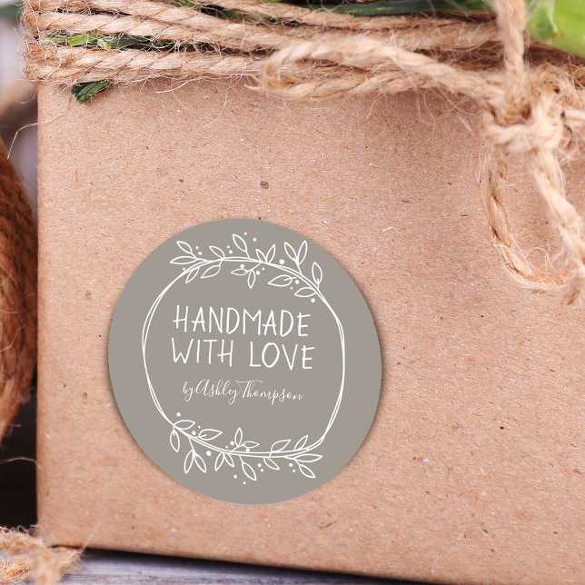 Hand Drawn Handmade With Love Personalised Classic Round Sticker (Creator Uploaded)