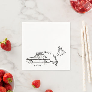 Hand Drawn Handwriting Vintage Taxi Wedding Napkin