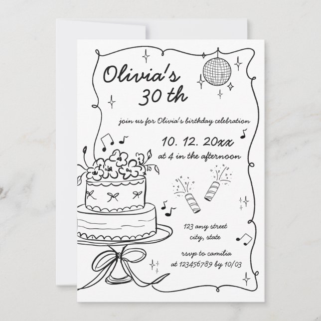 Hand Drawn Handwritten Scribble Birthday  Invitation (Front)