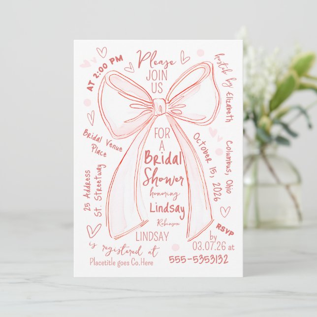 Hand Drawn Handwritten Whimsical Bridal Shower Invitation (Standing Front)