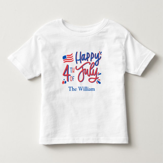 Hand Drawn Happy 4th of July Red White and Blue  T Toddler T-Shirt (Front)