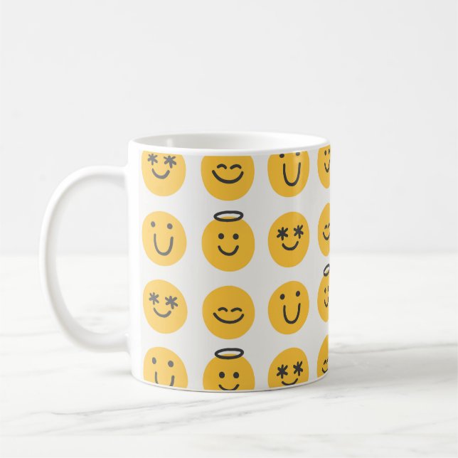 Hand Drawn Happy Emoji Pattern Coffee Mug (Left)