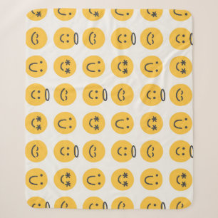 Hand Drawn Happy Emoji Pattern Sherpa Blanket
