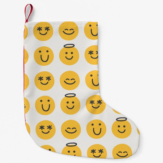 Hand Drawn Happy Emoji Pattern Small Christmas Stocking (Front)