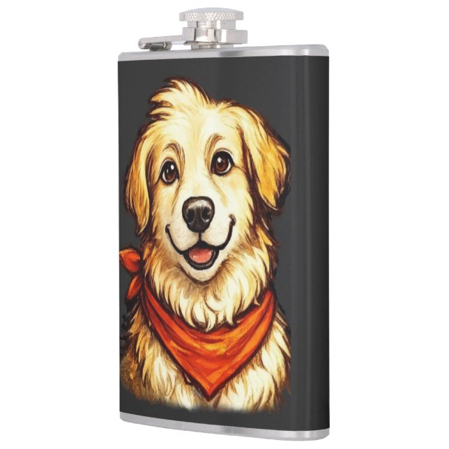Hand-Drawn Happy Golden Dog Sweatshirt Hip Flask (Left)