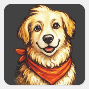 Hand-Drawn Happy Golden Dog Sweatshirt Square Sticker