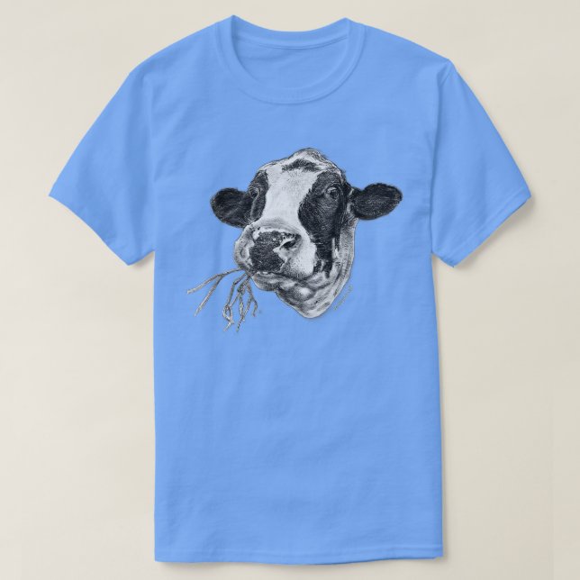 Hand-drawn Happy Holstein Friesian Dairy Cow  T-Shirt (Design Front)