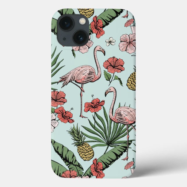 Hand-Drawn Hawaiian Flamingo Pattern Case-Mate iPhone Case (Back)