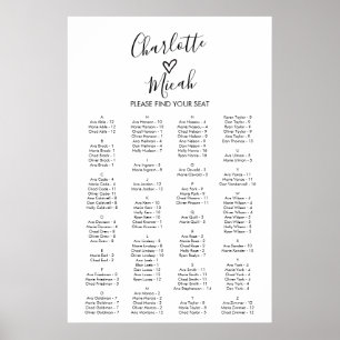 Hand Drawn Heart Alphabetical Seating Chart