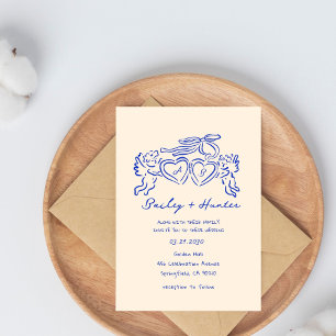hand drawn heart couple Whimsical Wedding Invitation