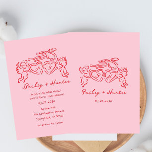 hand drawn heart couple Whimsical Wedding Invitation